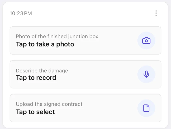 A task with photo, voice recording, and file inputs